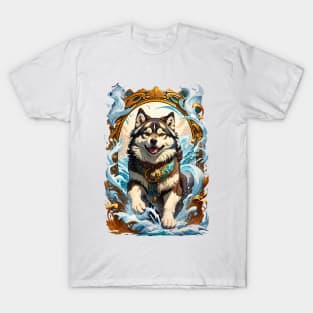 Alaskan Malamute magical wind retro vintage tribal design T-Shirt